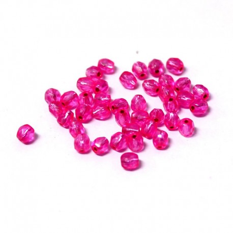 Ohňovky broušené 4mm 50ks růžová, stříbrný průtah