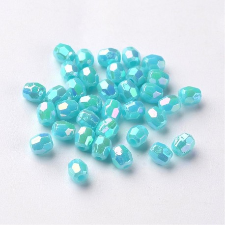 Korálky broušené plast 4mm 100ks tyrkysová světlá s AB