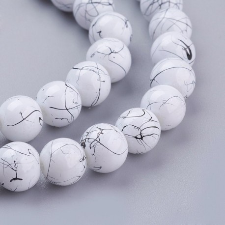 Korálky skleněné cákané 8mm 20ks bílá