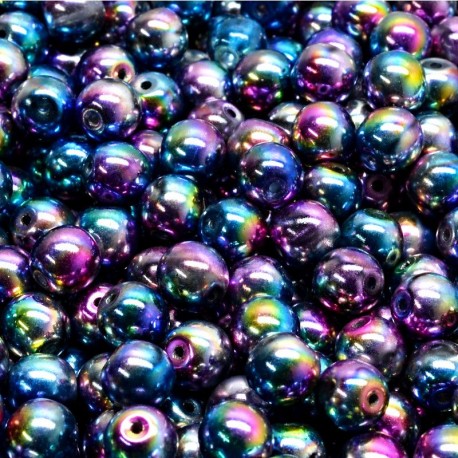 Korálky skleněné 6mm 30ks modro-fuchsiová, kovová