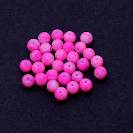Korálky skleněné mramorované 6mm 30ks růžová zářivá