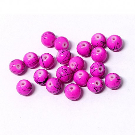 Korálky skleněné cákané 8mm 20ks fuchsiová