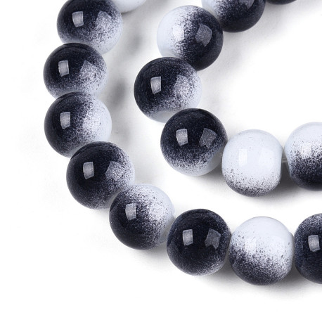 Korálky skleněné 8mm 20ks bílo-švestkově modrá