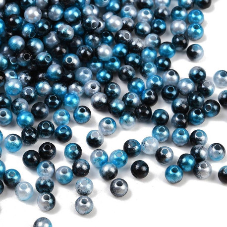 Voskované perličky plast 6mm 50ks modro stříbrná