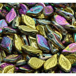 Lístečky skleněné 6x12mm 16ks zelená kovová barevný pokov