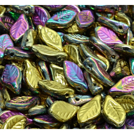 Lístečky skleněné 6x12mm 16ks zelená kovová barevný pokov