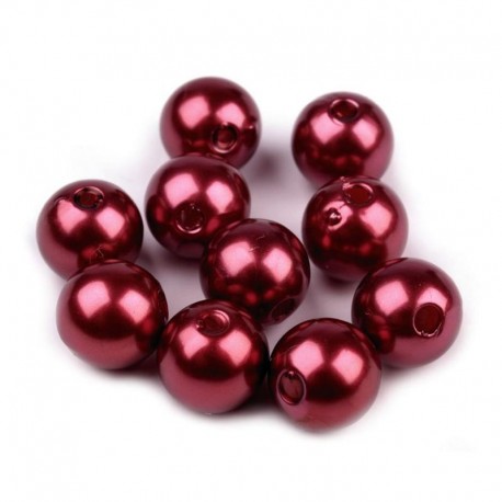 Voskované perličky plast 10mm 15ks granátová